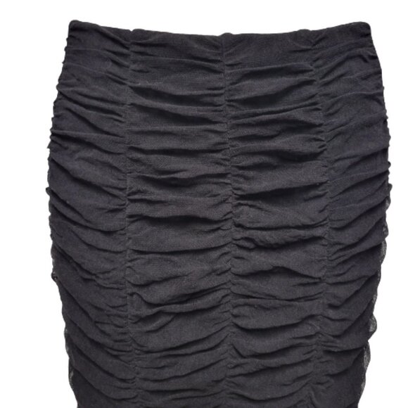 Elastic Ruched Black Skirt Netting Overlay Lined Size XS - Picture 5 of 7